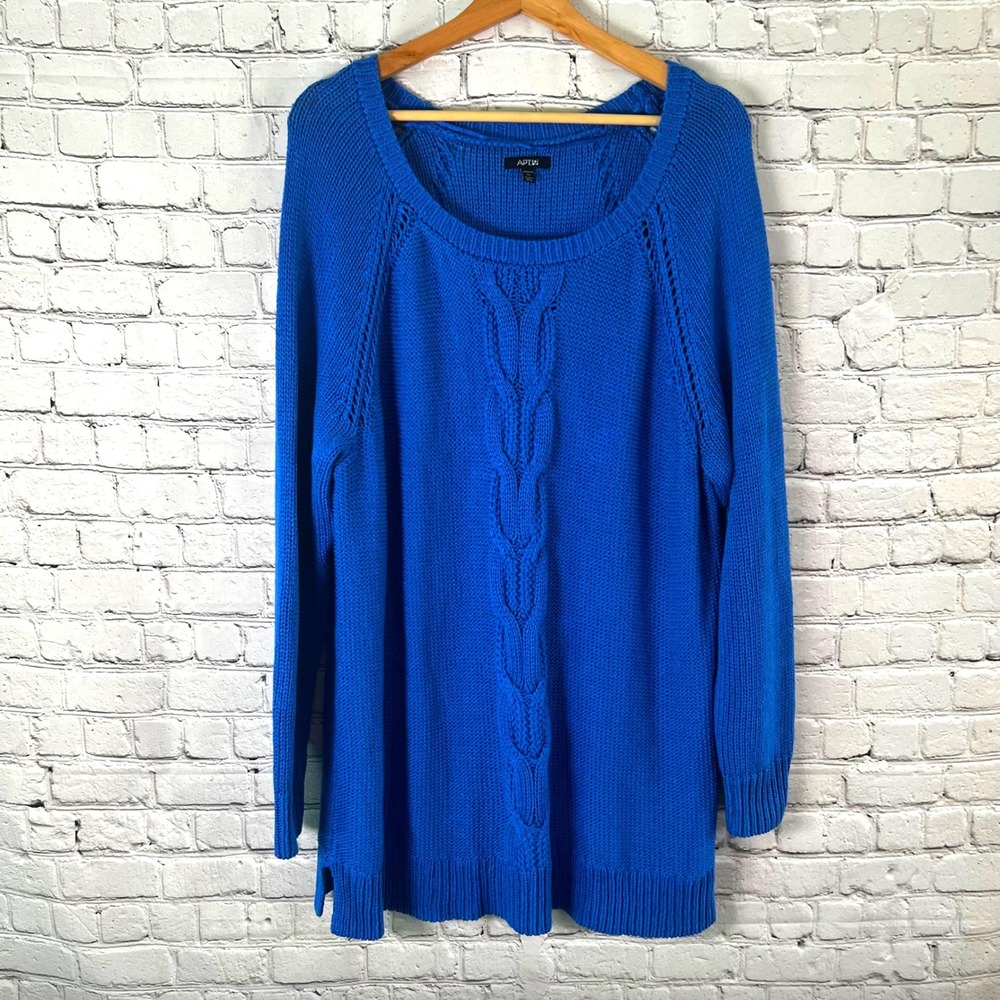 Apt 9 Women's Royal Blue Cable Knit Chunky Sweater Scoop Neck Plus Size 1X